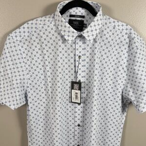 WRK Men's Blue Patterned Casual Short Sleeve Button Down Shirt